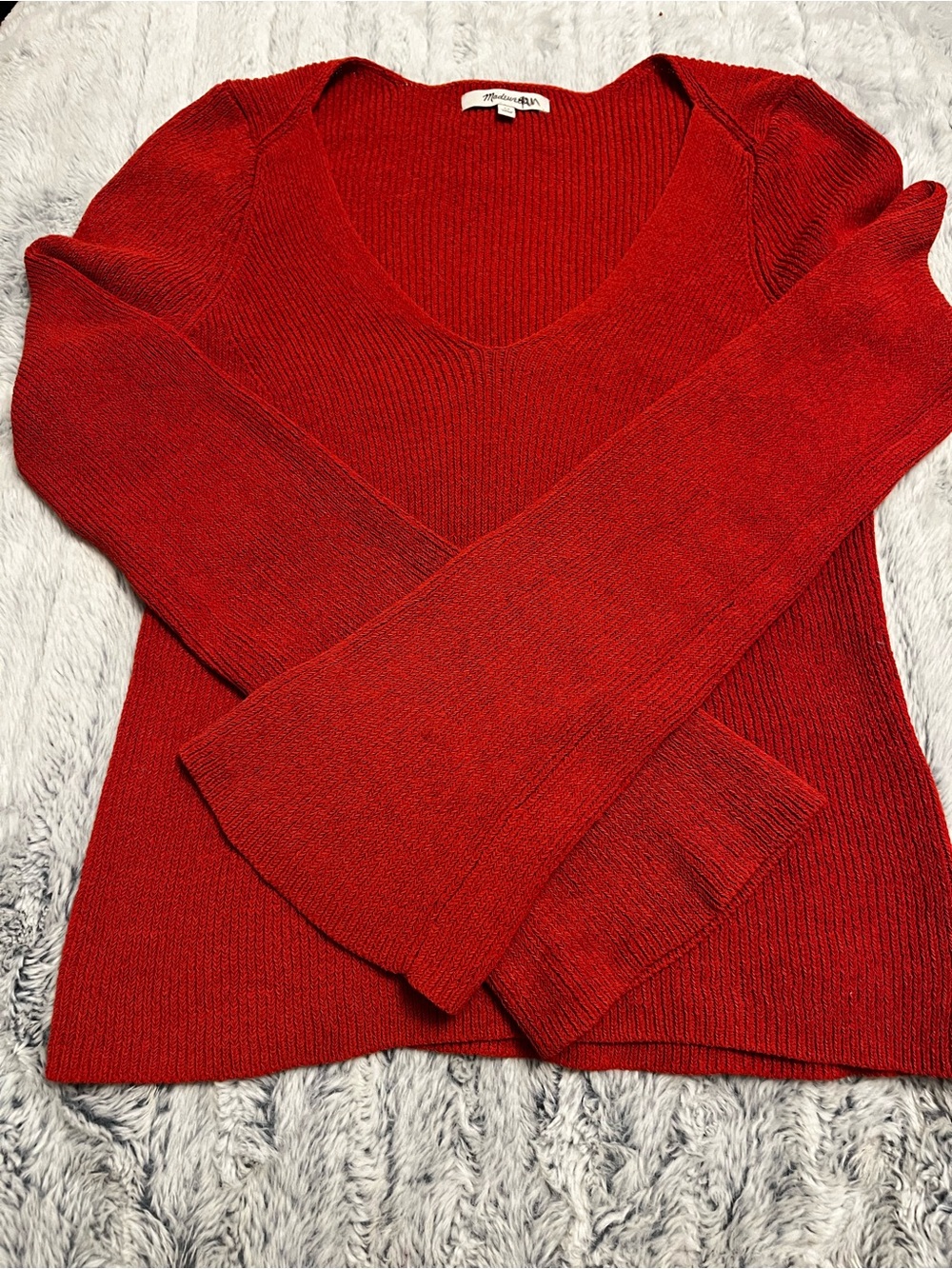 Madewell Red V‑Neck Knit Sweater